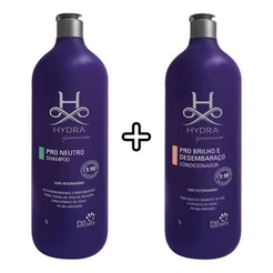 1 Shampoo Hydra Neutro 1L+ 1 Condicionador Brilho e Desembaraço Hydra 1L Cães e Gatos Pet Society