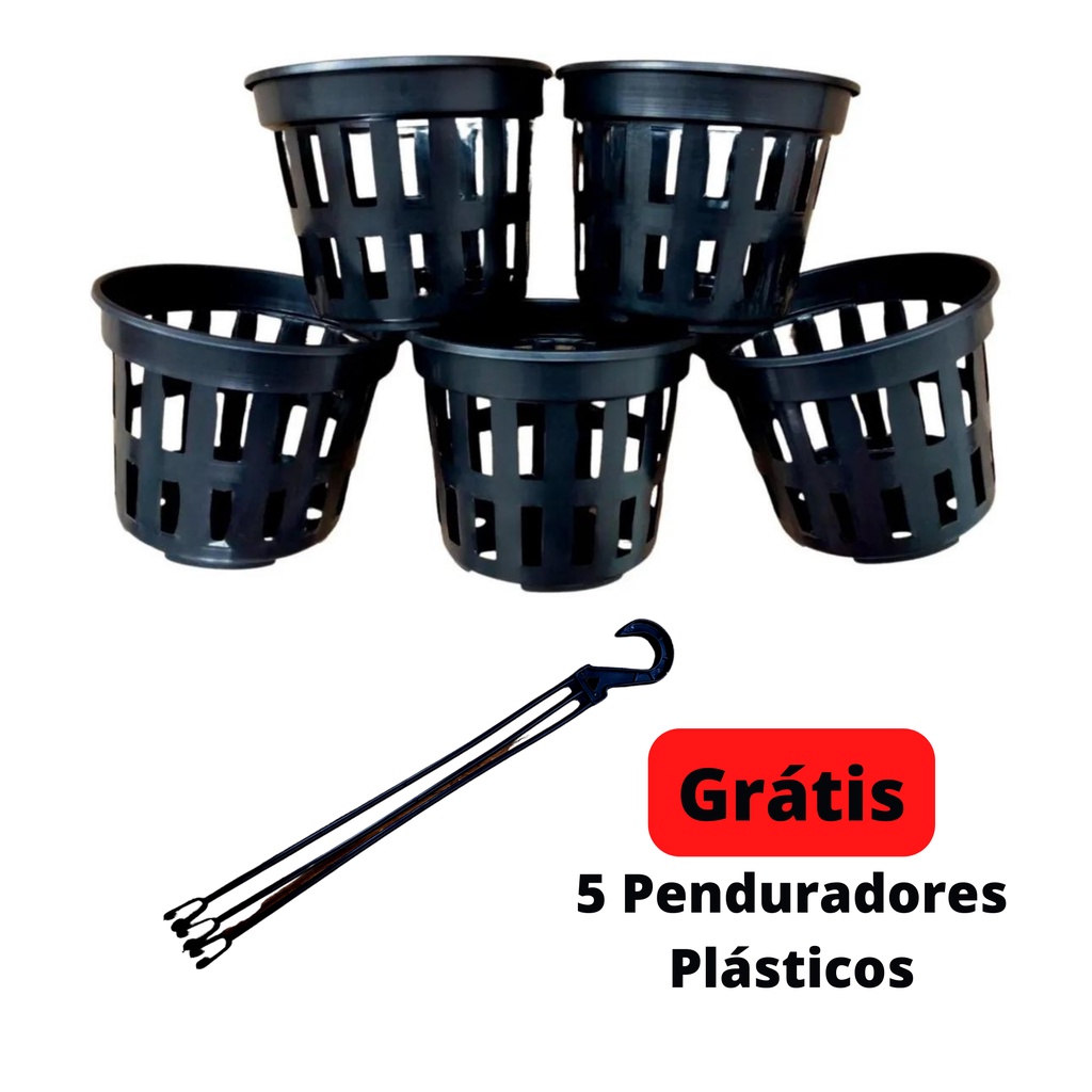 Kit 5 Vasos Para Orquídeas Vazado Preto Plásticos PT15 - Grátis Penduradores em Oferta na Shopee