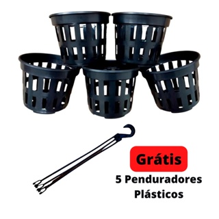 Kit 5 Vasos Para Orquídeas Vazado Preto Plásticos PT15 - Grátis Penduradores em Oferta na Shopee