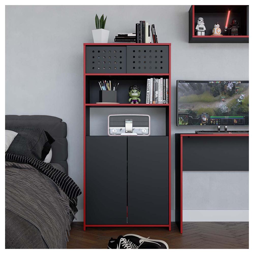 Armário Alto Estante Escritório 4 Portas Pixel Preto Caemmun em Oferta na Shopee