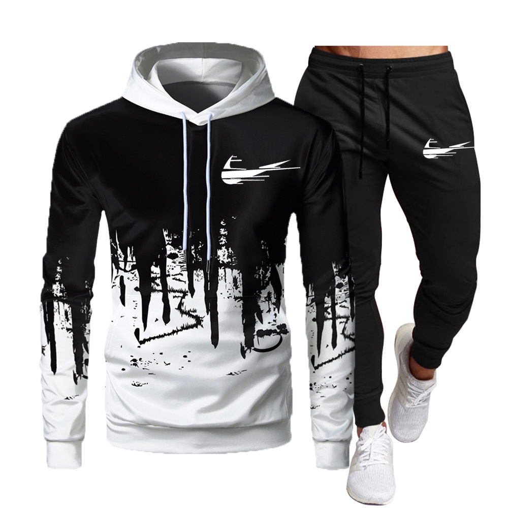Estoque Pronto Moda Masculina Estampada Outono Inverno Moletom Com Capuz Calças Traje Esportivo Roupa Esportiva Jogging