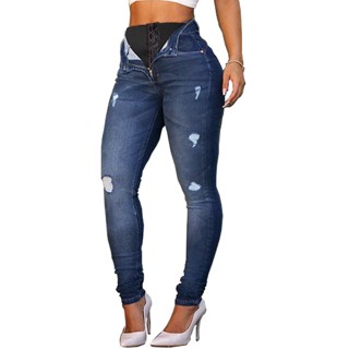 Calça Jeans feminina Super Lipo com Cinta modeladora