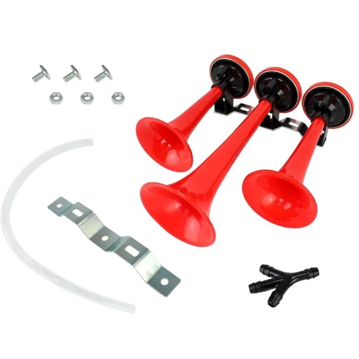 Buzina a Ar 3 Cornetas Vermelha Verdureiro Pneumática em Oferta na Shopee