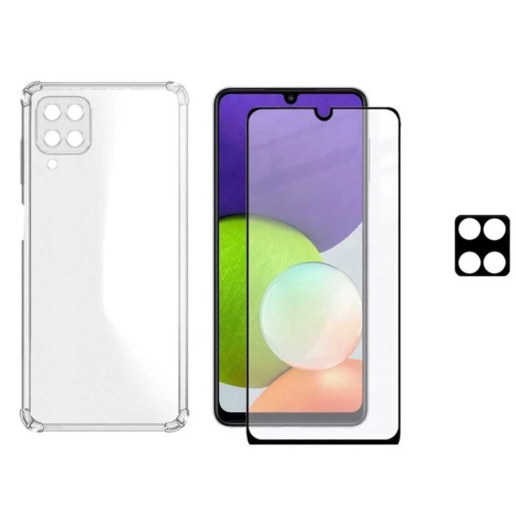 Kit 3x1 Capa Capinha Antiqueda Galaxy A22 4G + Película 5D Frontal Ceramica + Película de Câmera