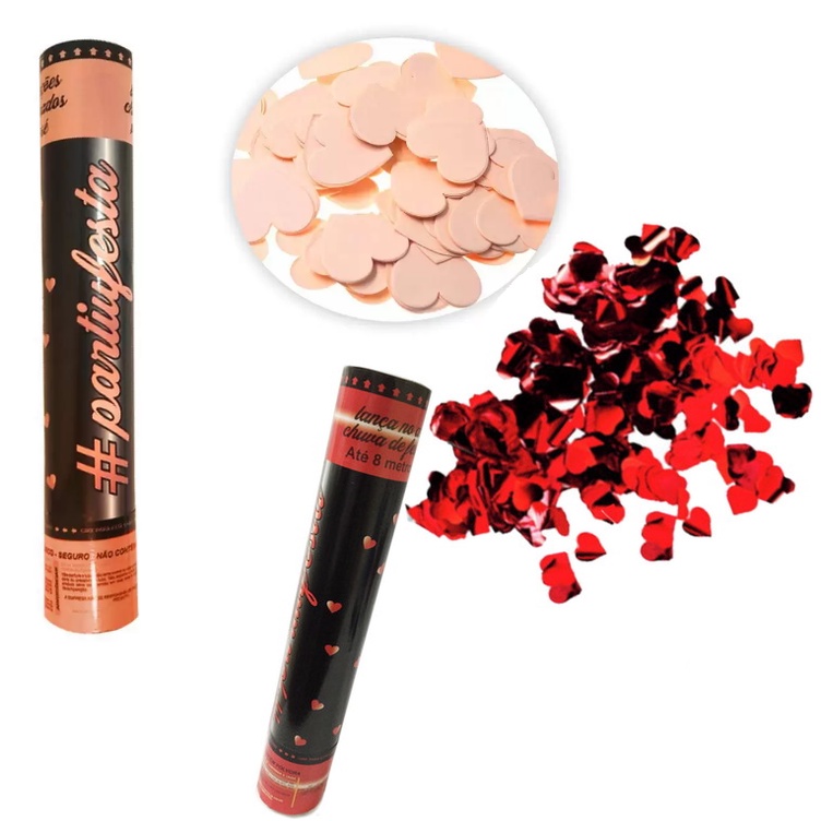 Kit com 2 Lança Confete Metalizado Coração Vermelho  ou Rose Gold– 30cm Casamento em Oferta na Shopee