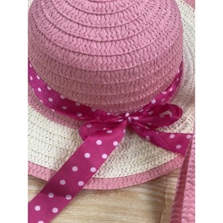 Kit Chapéu e Bolsa de Praia Infantil Detalhes de Bolinha Praia Verão