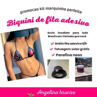 Biquini de fita adesiva mais PARAFINA BRONZEADORA NEON  mais fita e tatuagem solar