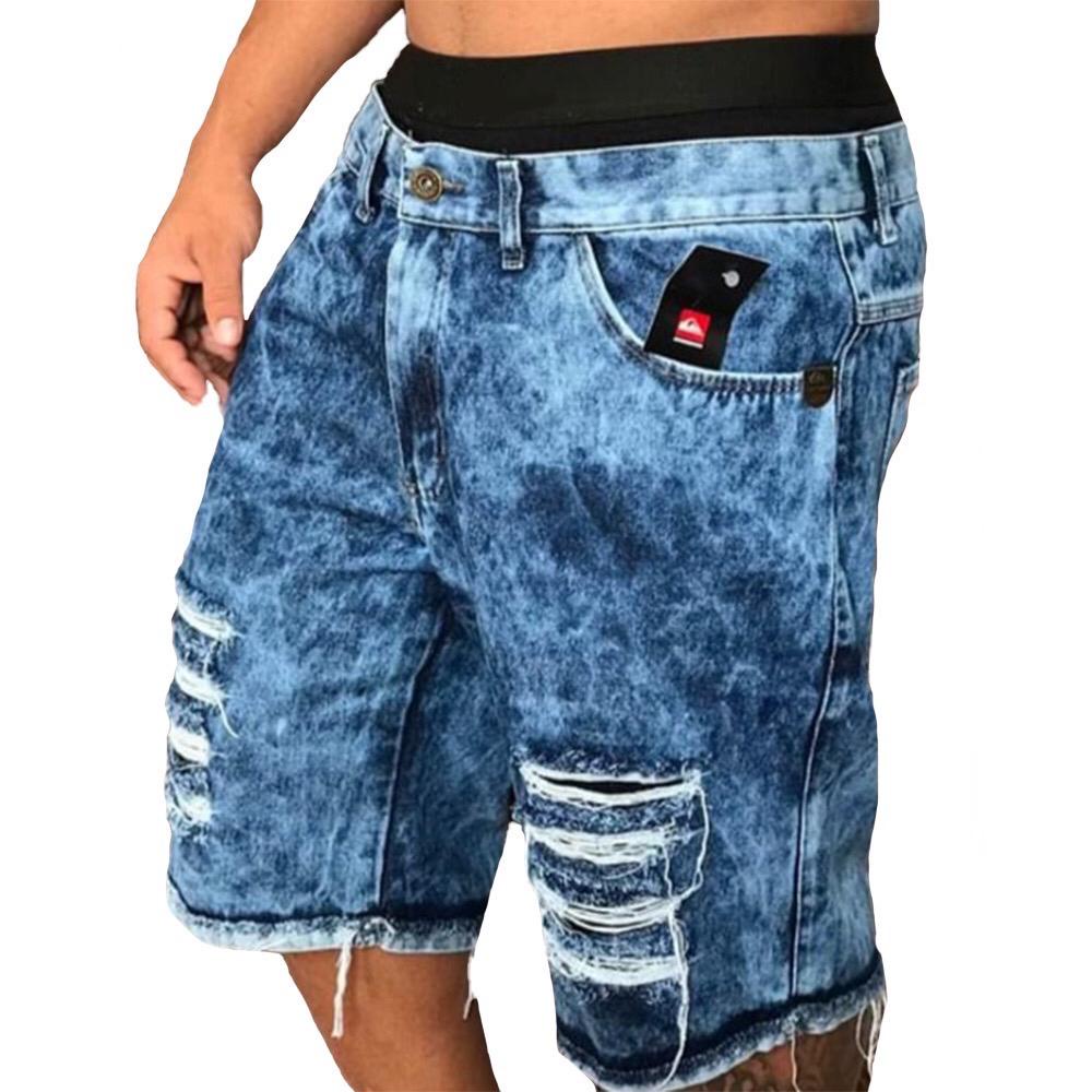 Bermudas Masculinas Jeans Com Lycra Slim Fit  Rasgado Slim Lycra promoção direto da fabrica em Oferta na Shopee