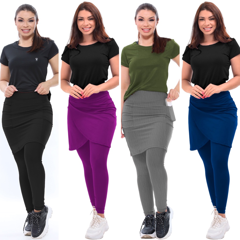 KIt 4 Calças Saias Fitness Moda Evangelica Caminhada Academia