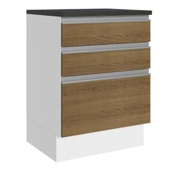 Balcão Armário de Cozinha 100% MDF 60 cm 3 Gavetas Branco/Rustic Acordes Madesa