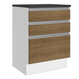 Balcão Madesa Acordes 100% MDF 60 cm 3 Gavetas - Branco/Rustic