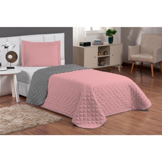 Jogo De Cama Solteiro Cobre Leito Dupla Face Com Viés Pink/caqui menina em Oferta na Shopee
