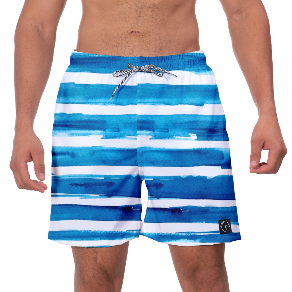 Shorts Estampado Masculino Verão Praia Moda Cores Casual Tecido Leve com Elastano Bermuda Masculina Estampa Listrado