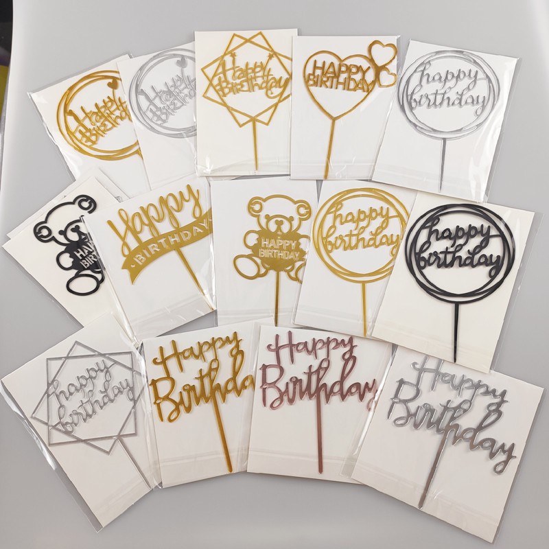 Cartão Acrílico de Topo de Bolo para Decoração de Aniversário Feliz
