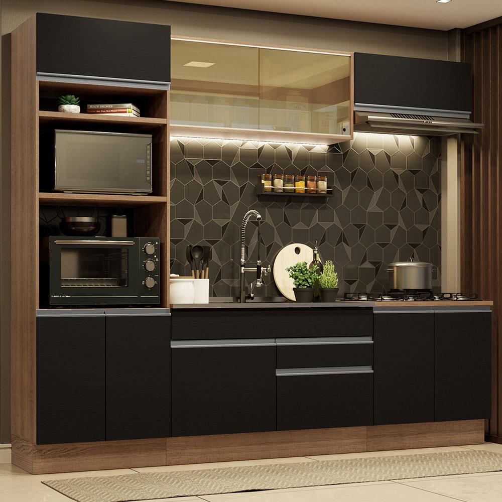 Cozinha Completa Madesa Glamy 270010 com Armário e Balcão (Sem Tampo e Pia) - Rustic/Preto em Oferta na Shopee