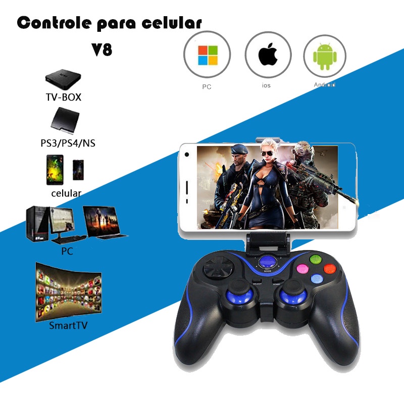V8 controle de celular sem fio bluetooth gamepad Adequado para ios/Android/Tablet/PC/Ps3/Ps3/NS/Smart TV/TV-box