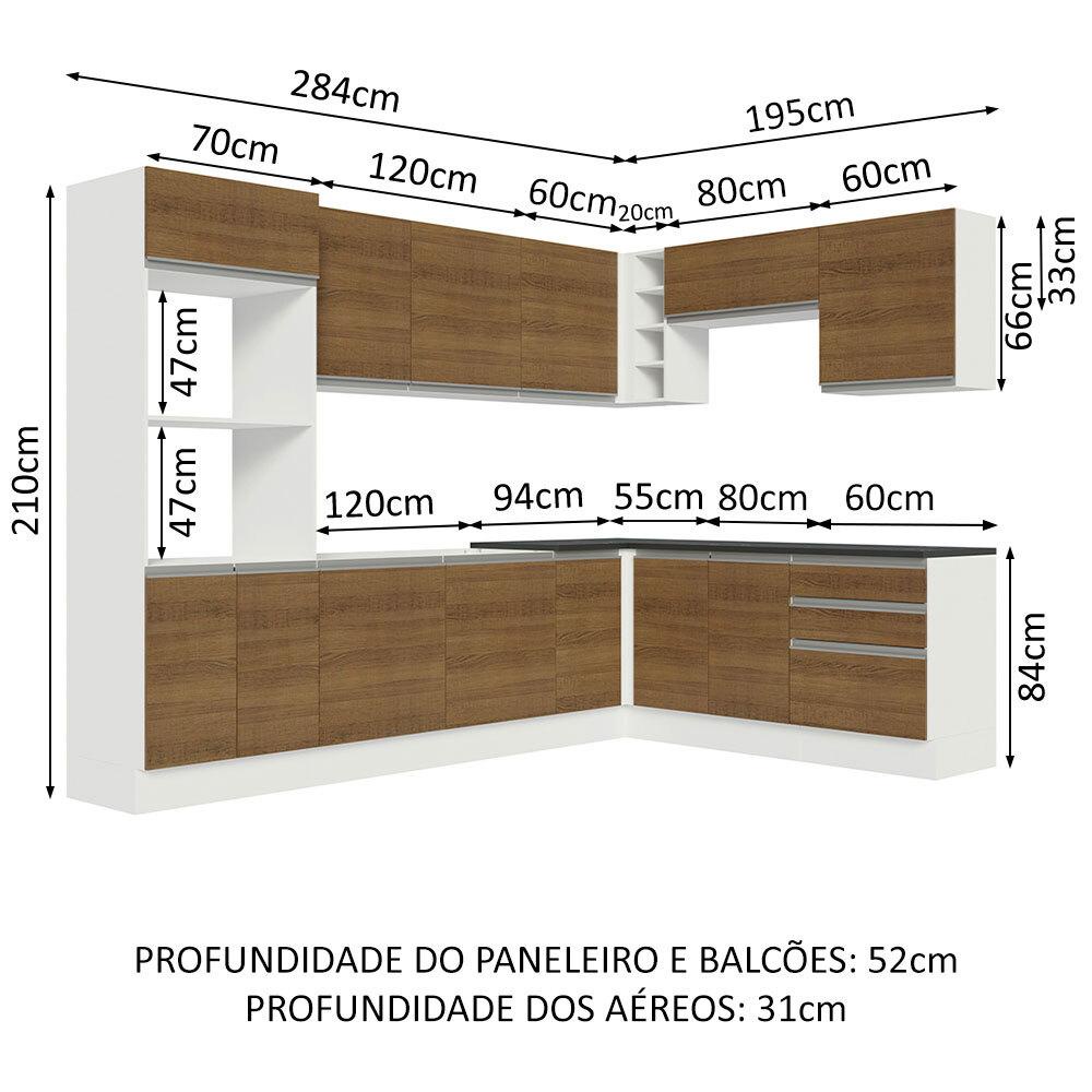 Detalhes do Cozinha Completa de Canto 100% MDF Madesa Acordes 479003 Armário e Balcão - Branco/Rustic