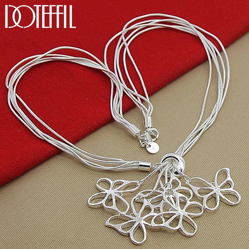 DOTEFFIL Prata 925 Esterlina Cinco Borboletas Corrente De Cobra De 18 Polegadas Colar Para Noivado De Casamento Feminino Moda Joia
