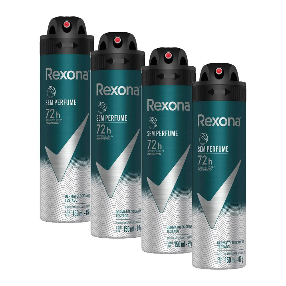 Kit 4 Desodorantes Antitranspirante Rexona Men Sem Perfume 150ml cada em Oferta na Shopee