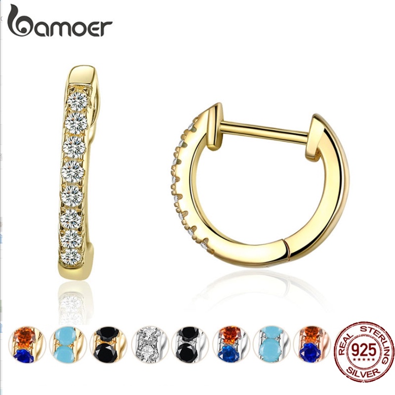 Bamoer 925 Prata 10 Huggies Hoop Brincos Para As Mulheres Com Zircônia Cúbico Cores Da Cor Do Ouro Jóias Declaração Sce498 em Oferta na Shopee