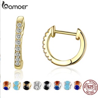 Bamoer 925 Prata 10 Huggies Hoop Brincos Para As Mulheres Com Zircônia Cúbico Cores Da Cor Do Ouro Jóias Declaração Sce498