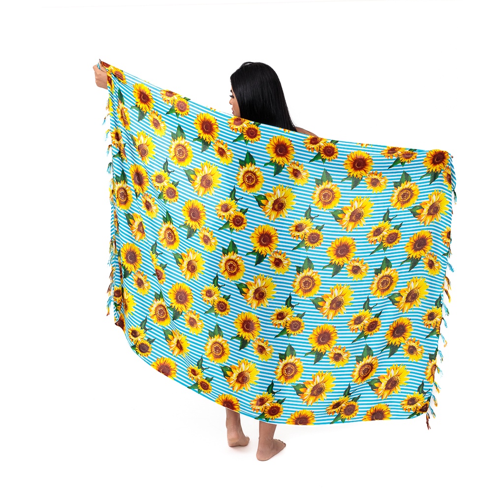 Canga de Praia em Viscose Flores Girassol Azul Verão em Oferta na Shopee