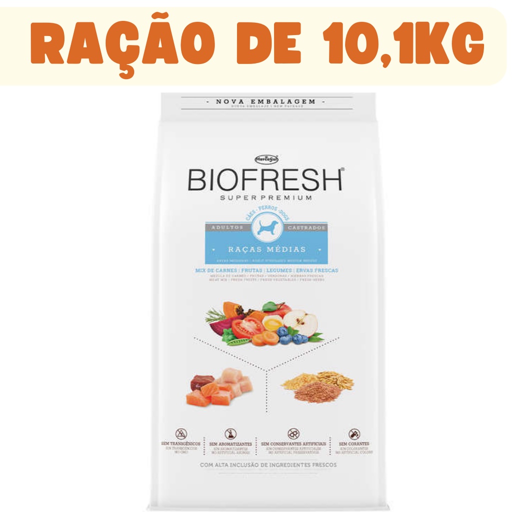 Ração Biofresh Cães Adultos Castrados Raças Medias 10,1kg em Oferta na Shopee