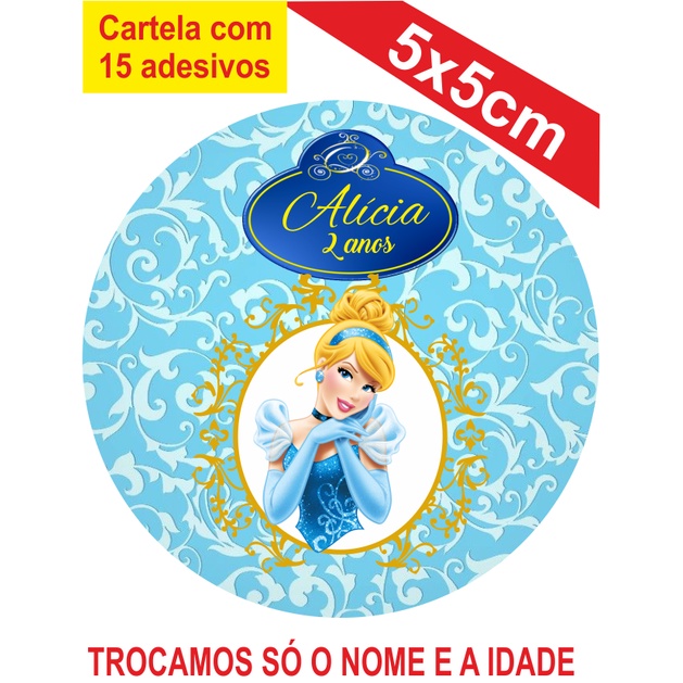 Adesivos Cinderela Personalizados  5x5cm Festa Aniversário Lembrancinha