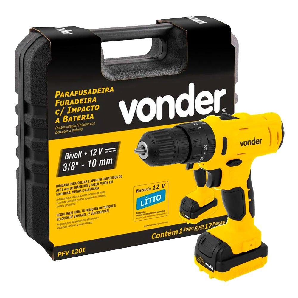 Parafusadeira Furadeira Impacto 12V 3/8" Polegadas Bivolt - Vonder
