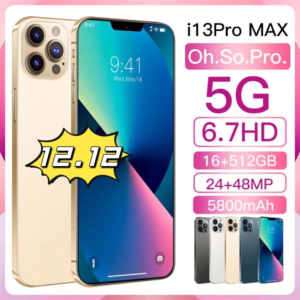 i13 Pro Max Venda De Celular 12GB + 512GB Telefone 6,7 Polegadas Tela Cheia Original