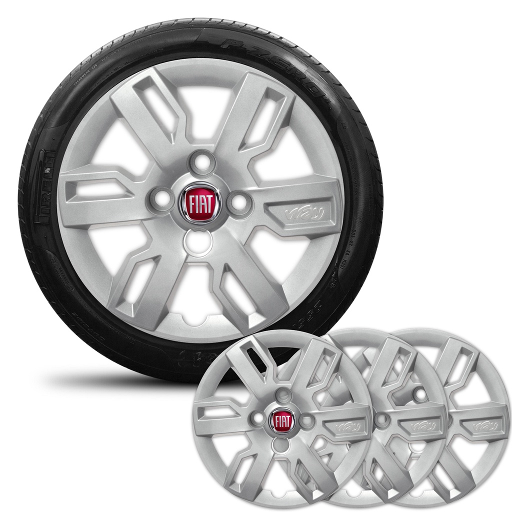 Jogo de Calota Aro 13 Com Emblema Fiat Uno Way 2013 a 2015