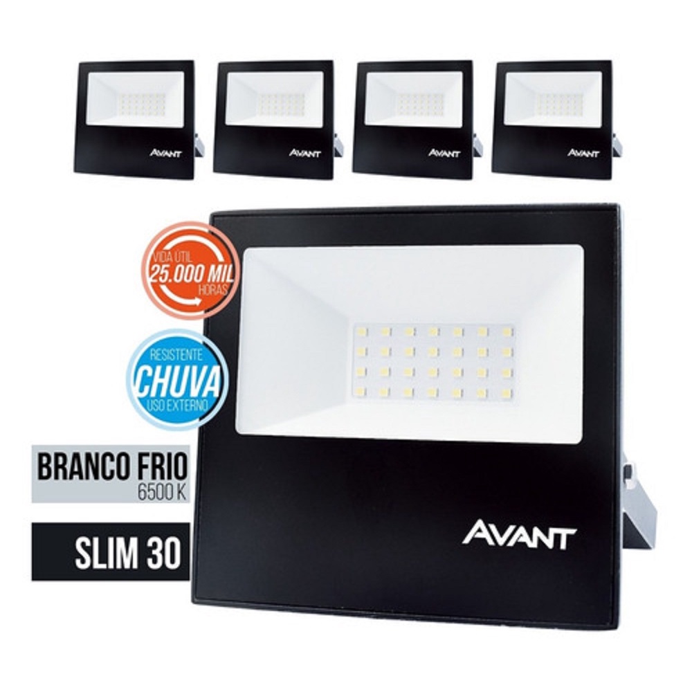 KIT 5 REFLETORES LED SLIM30 BR6500K- 30W 259301378 BIV