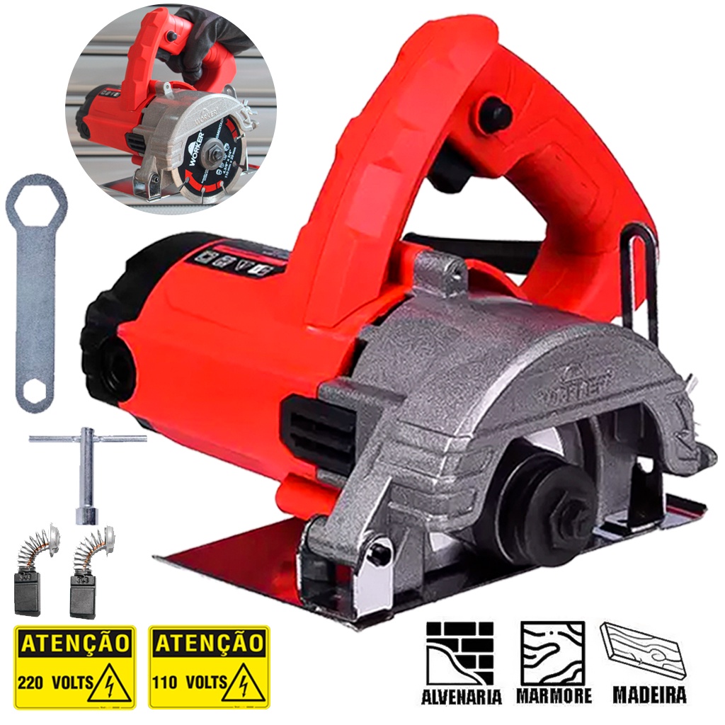 Serra Mármore Circular Para Alvenaria Pedra Madeira Concreto 1300W Profissional 110-220V - WORKER em Oferta na Shopee