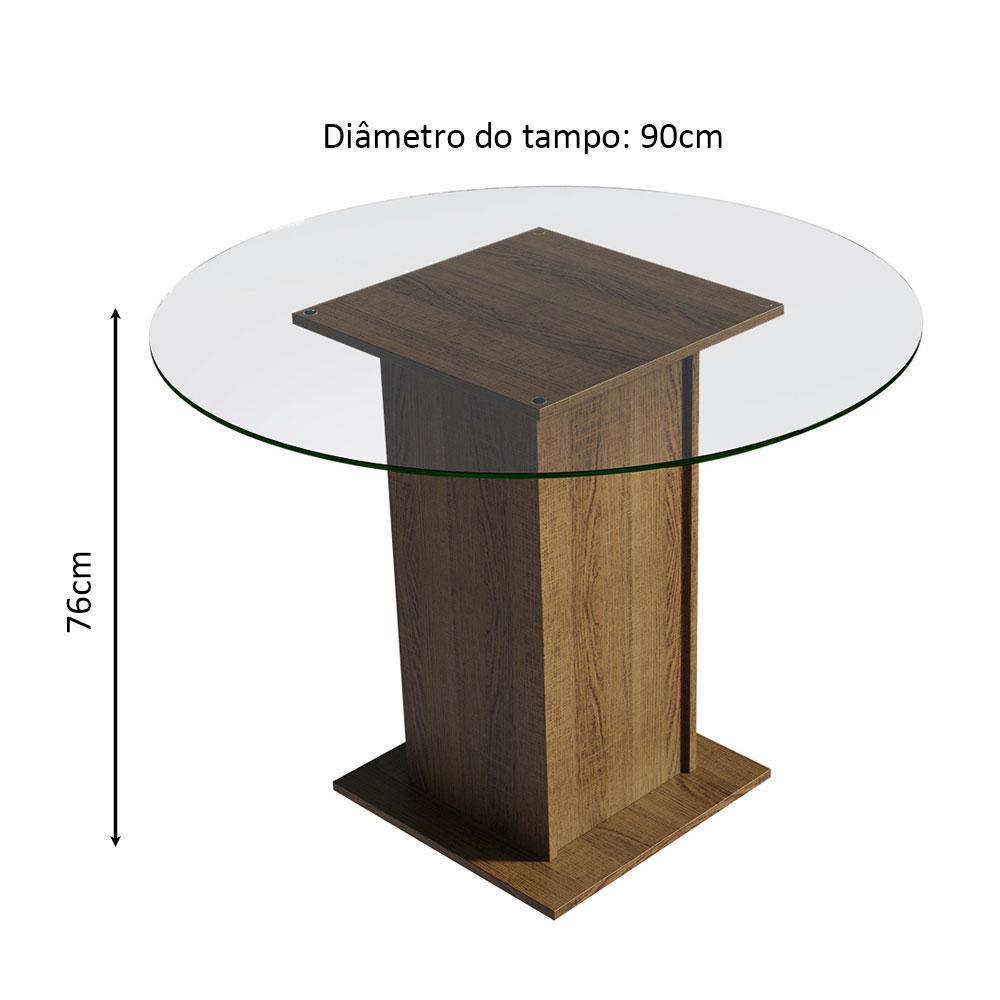 Detalhes do Conjunto Sala de Jantar Madesa Débora Mesa Tampo de Vidro Redondo 4 Cadeiras - Rustic/Lírio Bege
