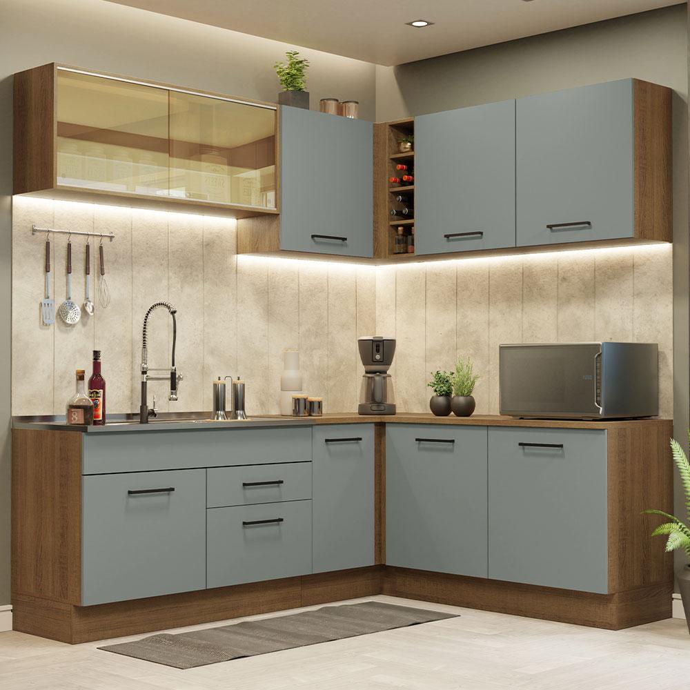 Cozinha Completa de Canto Madesa Agata 389001 com Armário e Balcão (Sem Tampo e Pia) - Rustic/Cinza - Home & Living