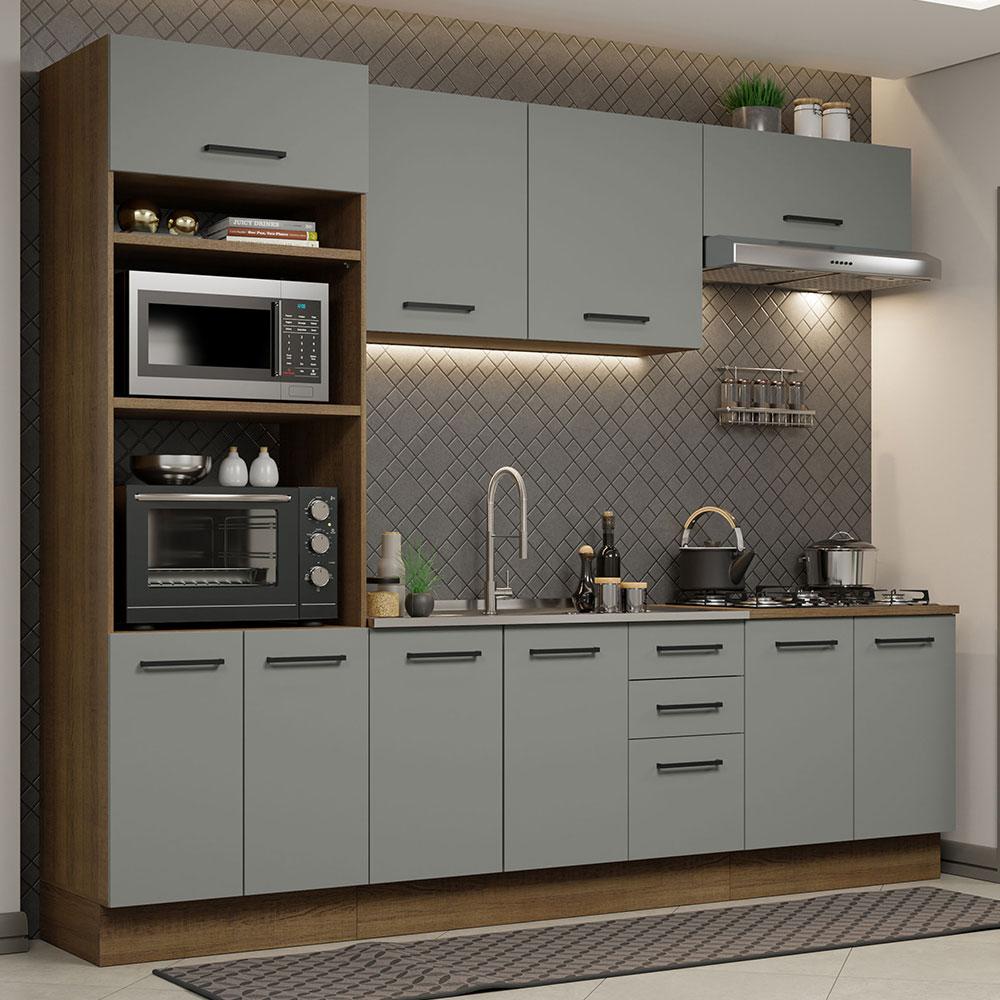 Cozinha Completa Madesa Agata 270001 com Armário e Balcão (Sem Tampo e Pia) - Rustic/Cinza em Oferta na Shopee