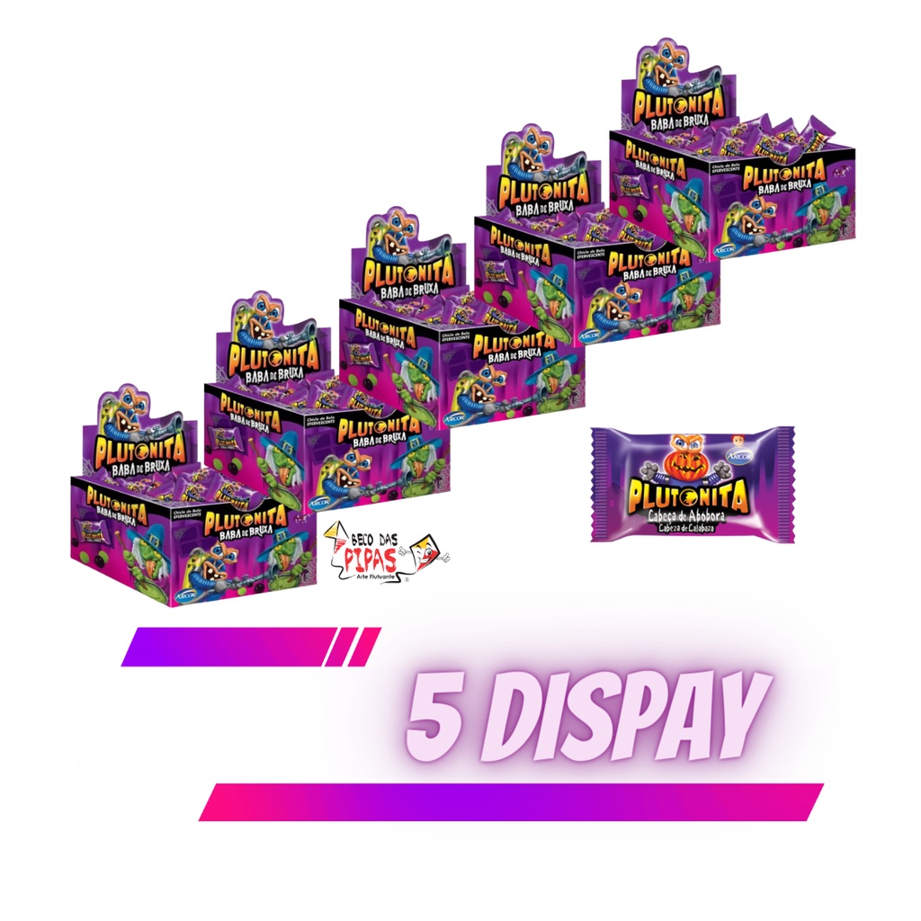 Kit 5 Display Halloween Chiclete Plutonita Baba De Bruxa 180g
