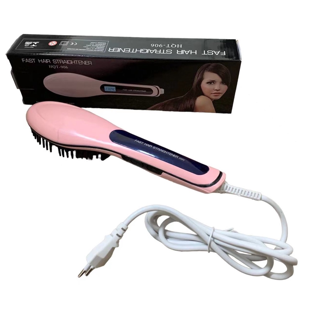Escova Elétrica Cabelo Alisadora Fast Hair Straightener Mágica Rosa Bivolt