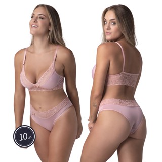 Promoção Kit 10 Conjuntos Lingerie Menina Moça Confortável Calcinha Microfibra Detalhe Renda Sutien Cropped Sem Bojo Alça Regulável Para Revenda 309
