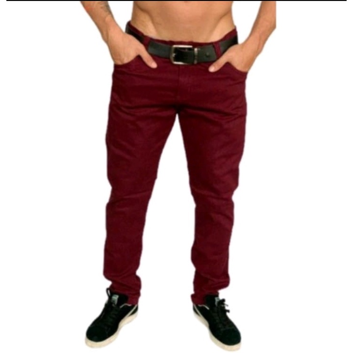 Calça Social Masculina Bordô Slim fit Sport Fino em Sarja Premium