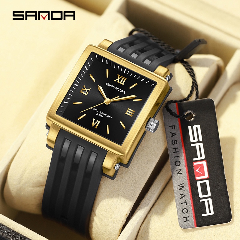 SANDA Business Relógio Quadrado Simples Moda Luxuoso Casual À Prova D'água Presentes SD3208-2