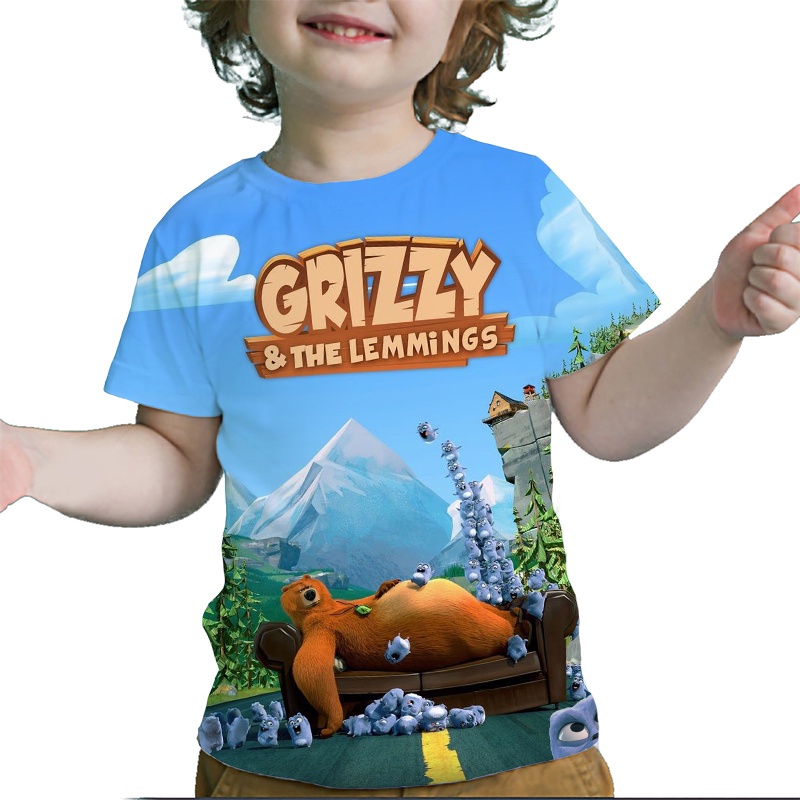 Crianças Grizzy E Os Lemmings 3D Print T-shirts Meninos Meninas Desenhos Animados Camisetas Anime