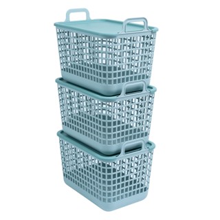 Kit 3 cestos telados com tampa de plástico 15l verde – Oikos