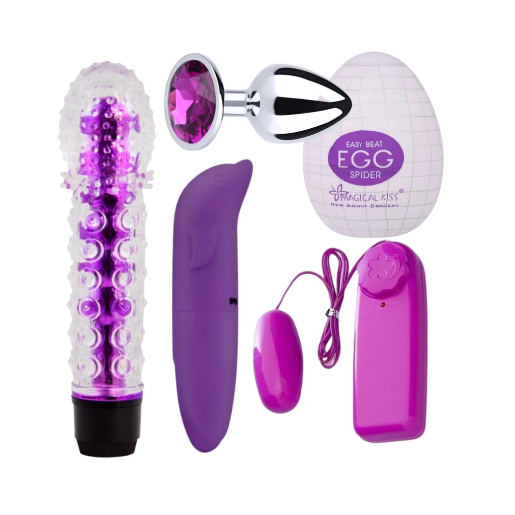 Kit Sex Shop Vibrador Golfinho + Vibro Bullet + Personal Vibrador Feminino + Plug Anal + Egg Masturbador
