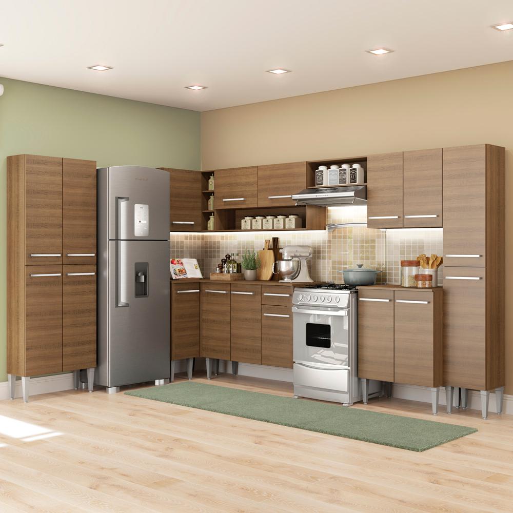 Cozinha Completa de Canto Reto Madesa Emilly Live com Armário e Balcão 17 Portas 1 Gaveta - Rustic em Oferta na Shopee