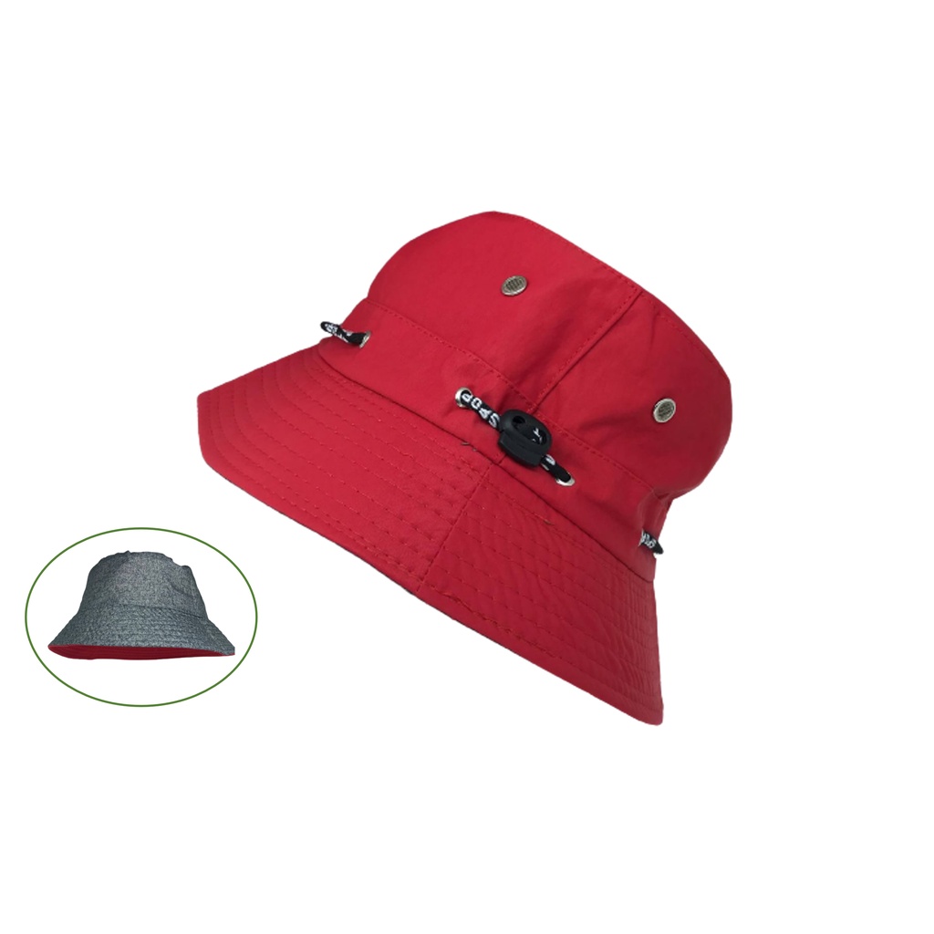 Chapéu Style Bucket Hat Aba Boné Dupla Face Proteção Sol - Vermelho