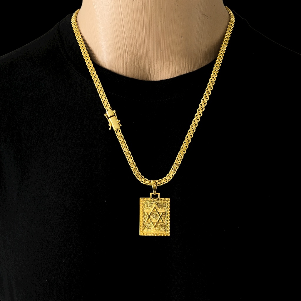 Cordão Cadeado Duplo 7MM Liga de moeda antiga  Banhado a Ouro 18K - Pingente Estrela de Davi em Oferta na Shopee