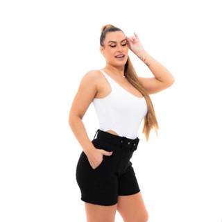short feminina tecido pop com bolso frente É cinto
