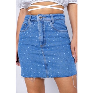 Saia jeans de brilhantes