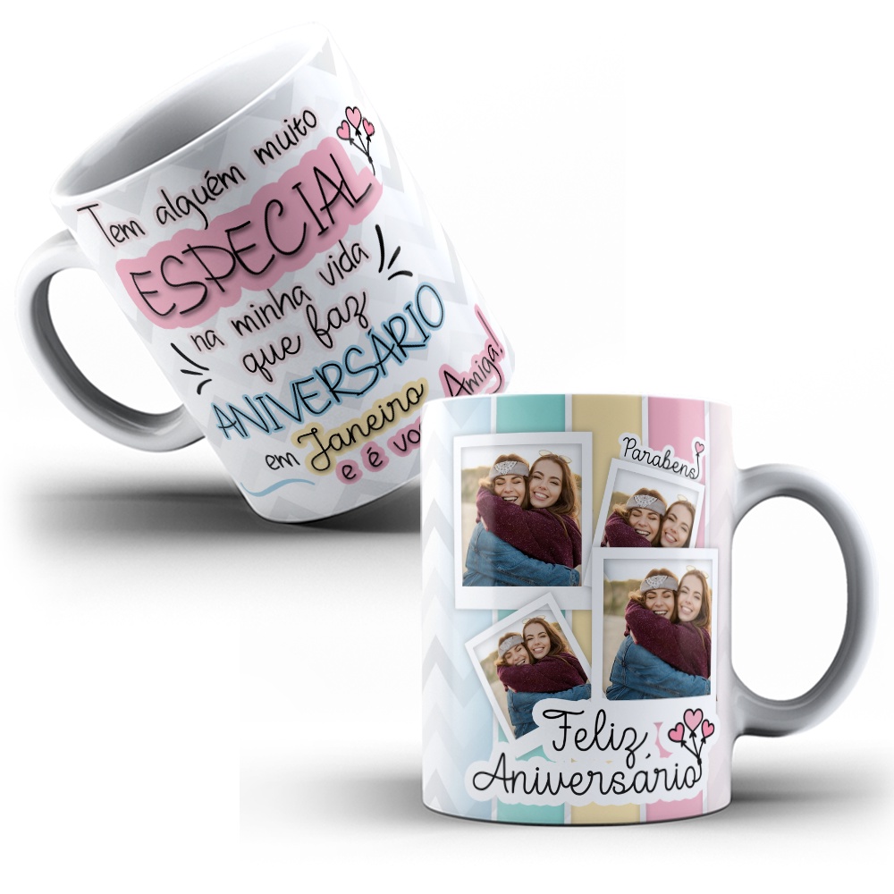 Caneca de Porcelana Feliz Aniversário Para Uma Pessoa Especial Com Foto e Mês